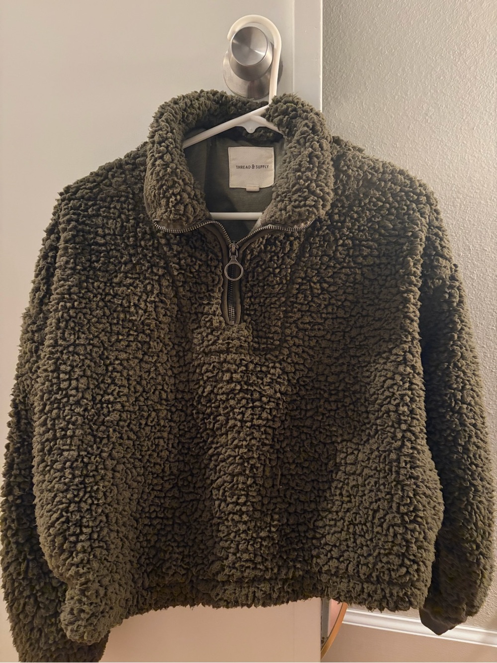 Thread & Supply Olive Green Sherpa Quarter-Zip Pullover